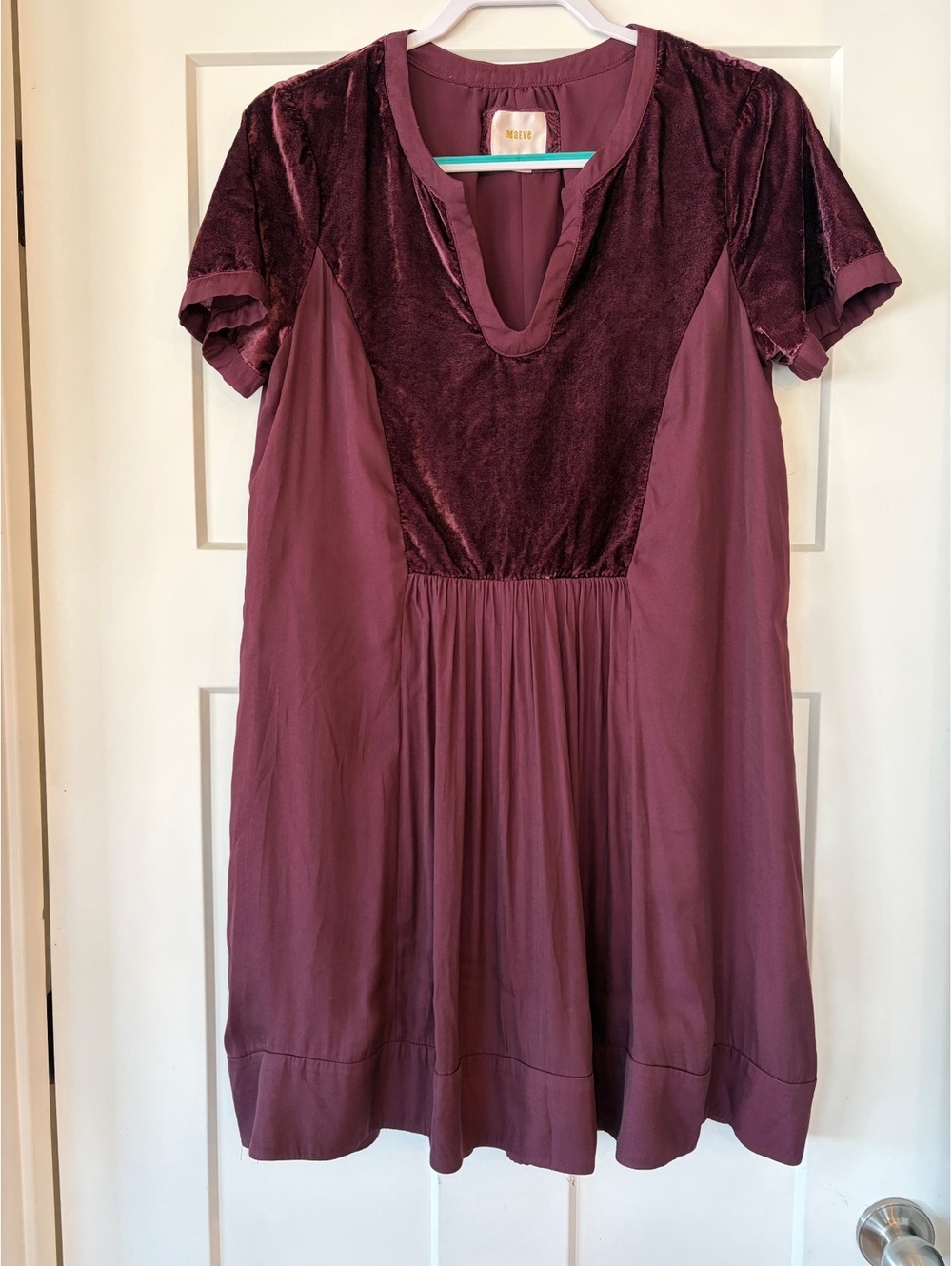 Maeve Burgundy Velvet-Bodice Dress — Size M